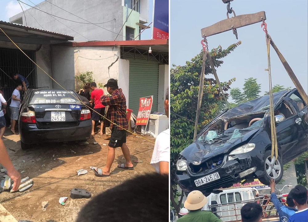 Ô tô tập lái lao như tên bắn, 2 cháu bé thoát nạn trong gang tấc